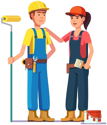 Женщина и мужчина строители